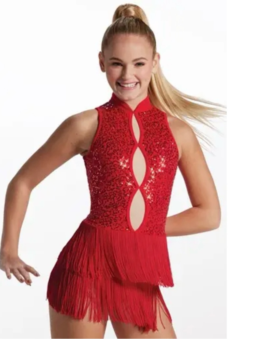 balera Red Sequined Fringe Dance Costume - Size LC (Girls 14)